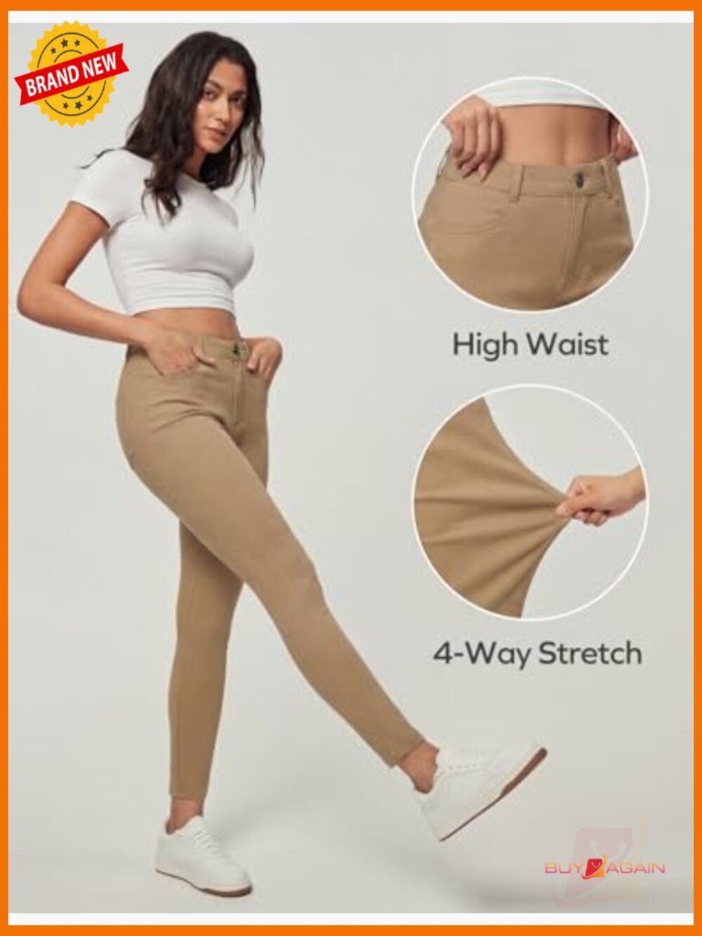 High Waisted Stretchy Skinny Jeans Tummy Control Jeggings Pull On with Pockets - Picture 5 of 7